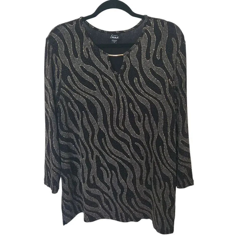Simply Emma Womens Metallic Shimmer Long Sleeve Blouse Size 1X